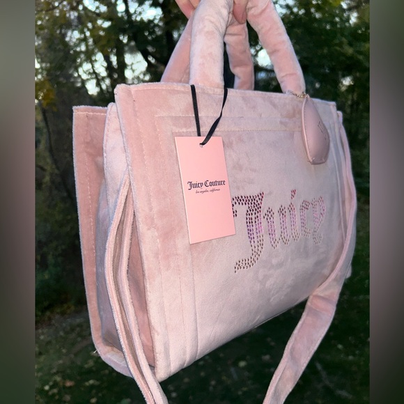 🌟SOLD🌟NEW! JUICY COUTURE Velour Big Spender Tote Bag Dusty Blush Pink - Picture 2 of 9